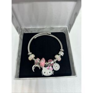 🎀 Hello Kitty Pink Charm Bracelet | Silver Tone Cable Bangle | Gift Ready 🎀